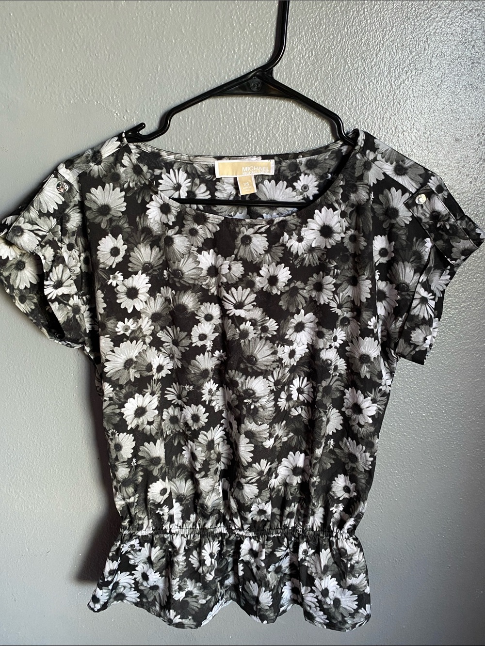 MICHAEL Michael Kors Black & White Daisy Print Peplum Blouse